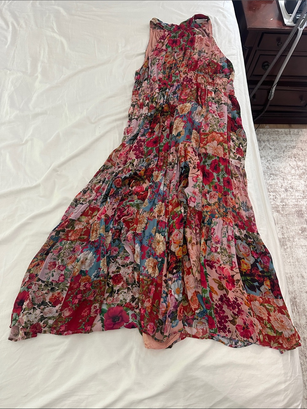 Anthropologie Pink Multi Floral Tiered Halter Style Maxi Skirt XL